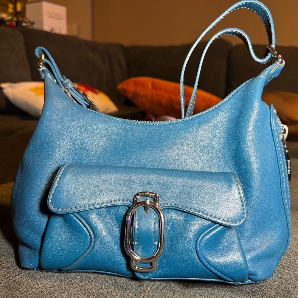 Cole Haan Blue Shoulder Bag with Silver Buckle